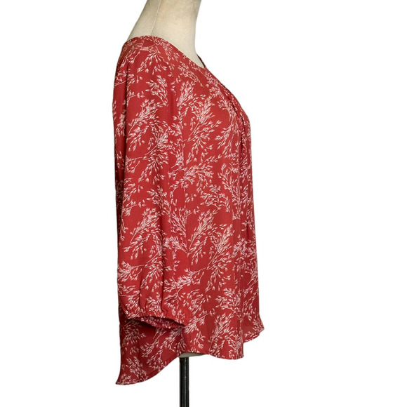 41 Hawthorne Clarita Orange Floral Front Pleat Detail 3/4 Sleeves Blouse size S - Picture 2 of 12